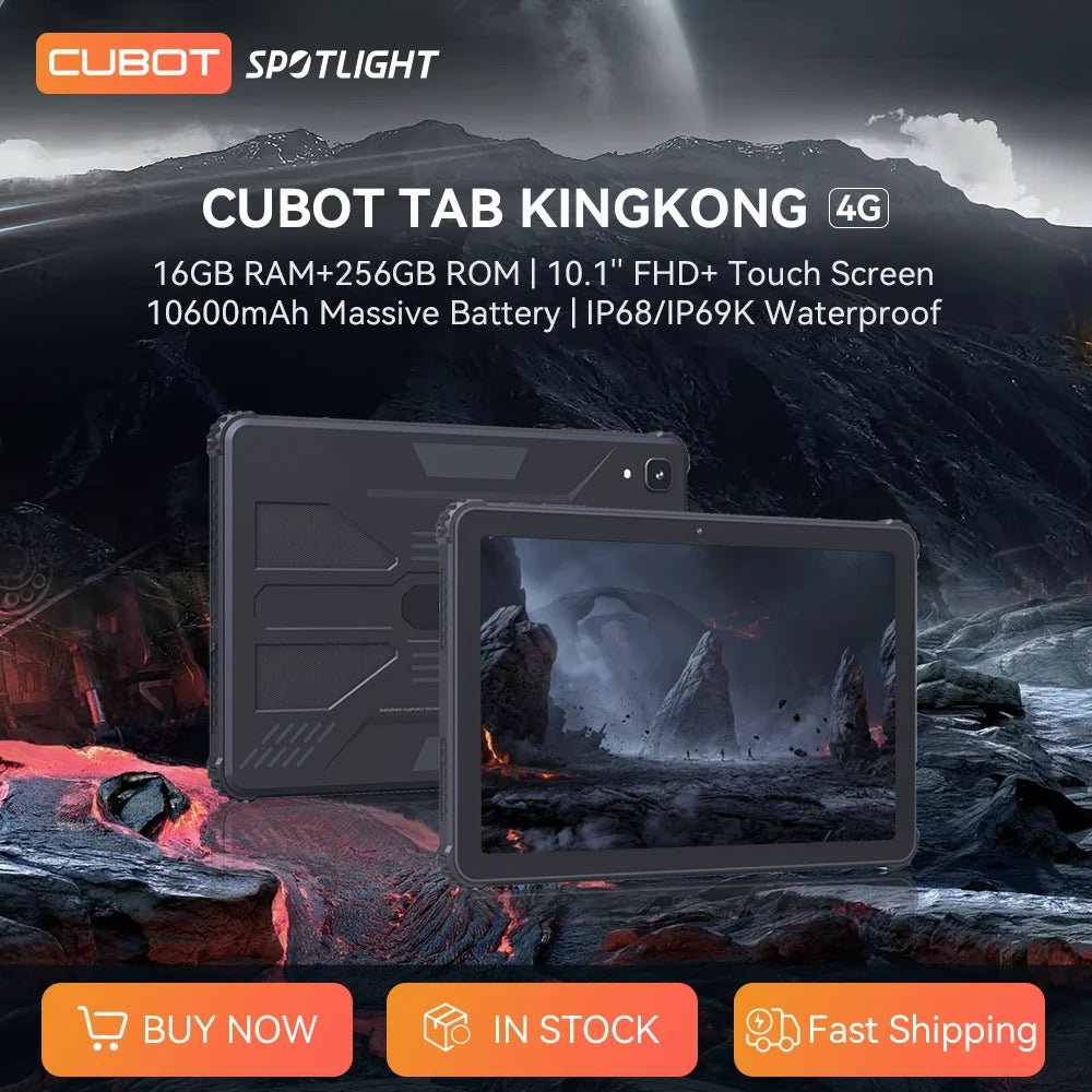 Cubot TAB KINGKONG, Rugged Tablet Android 13, IP68 Waterproof, 16GB RAM(8GB+8GB Extended), 256GB ROM, 10600mAh,10.1 FHD+ Screen