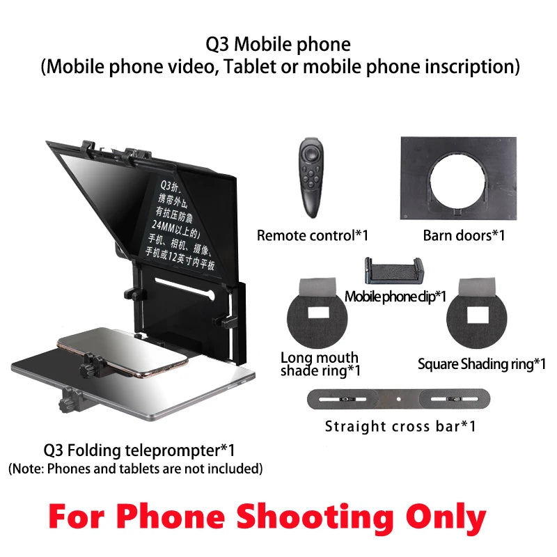 QIYE Q3 Foldable Teleprompter for 12 Tablet Phones iPad Prompting Phones Camera Shooting Tablet Prompter - Image 10