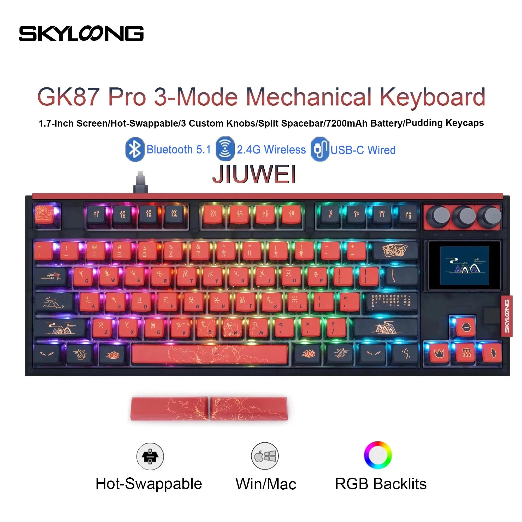 SKYLOONG GK87 Pro 3-Mode Wireless Mechanical Keyboard Full-Key Hot-Swappable 1.7inch RGB Screen Custom Low latency Game Keyboard - Image 6
