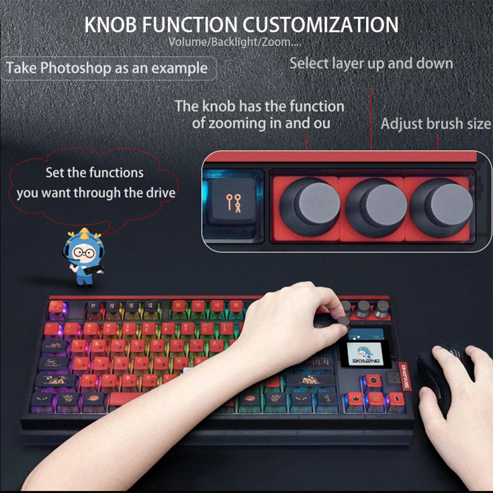 SKYLOONG GK87 Pro 3-Mode Wireless Mechanical Keyboard Full-Key Hot-Swappable 1.7inch RGB Screen Custom Low latency Game Keyboard - Image 9