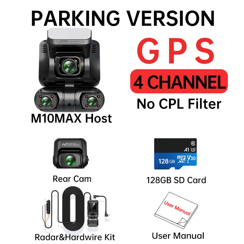 TiESFONG M10max 2K 1440P Dash Cam for Car DVR 4CH 360 Camera 24H Parking Monitor & GPS Night Vision Auto Video Recorder 256Gmax - Image 12